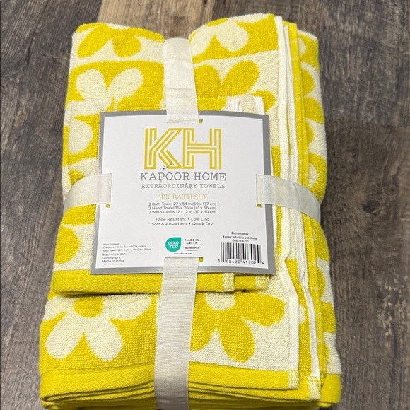 6 Yellow Floral Bath Towel Set - Picture 1 of 6